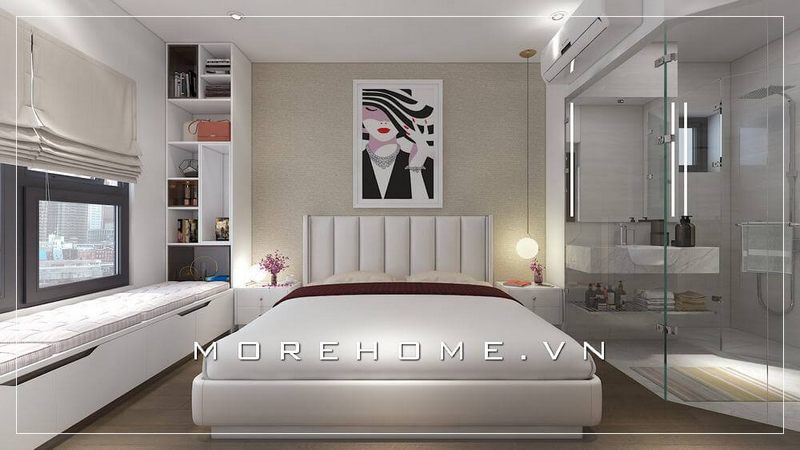 Giường ngủ bọc da hiện đại ấn tượng với gam màu trắng nhẹ nhàng là sự gợi ý hoàn hảo cho phòng ngủ vợ chồng trẻ